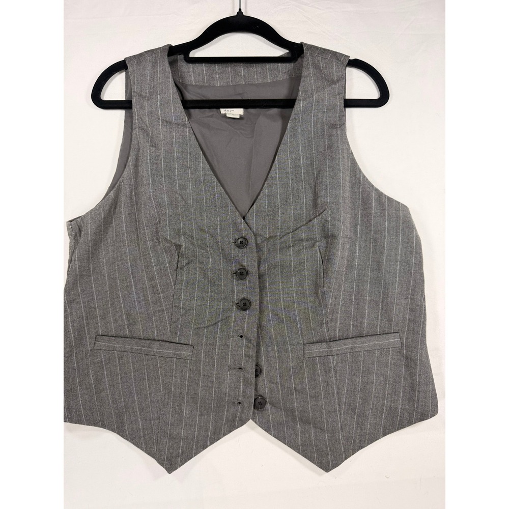 A New Day Pinstripe Vest Women Medium Grey Excellent Tailored Button Front